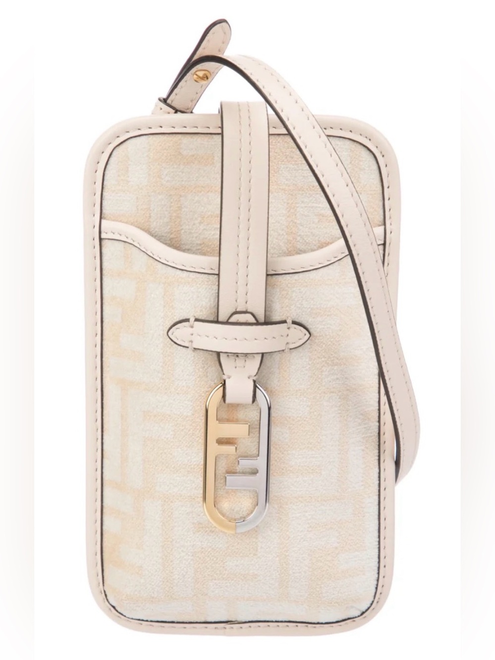 Fendi O’lock 2 Two tone Cream and Gold Monogram Crossbody Phone Bag